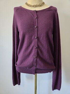 SPARROW Anthropologie Cashmere/Cotton Plum Purple Button-Front Cardigan. Size M